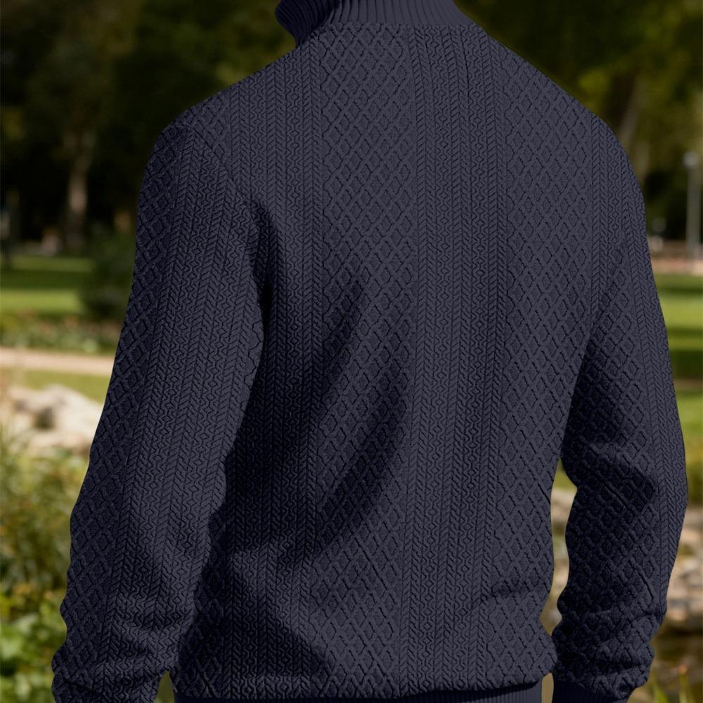 New American Fashion Men Sweatshirts Casual Loose Stand Collar Zip-up Long-sleeved Pullover Leisure Jacquard Solid Color Tops