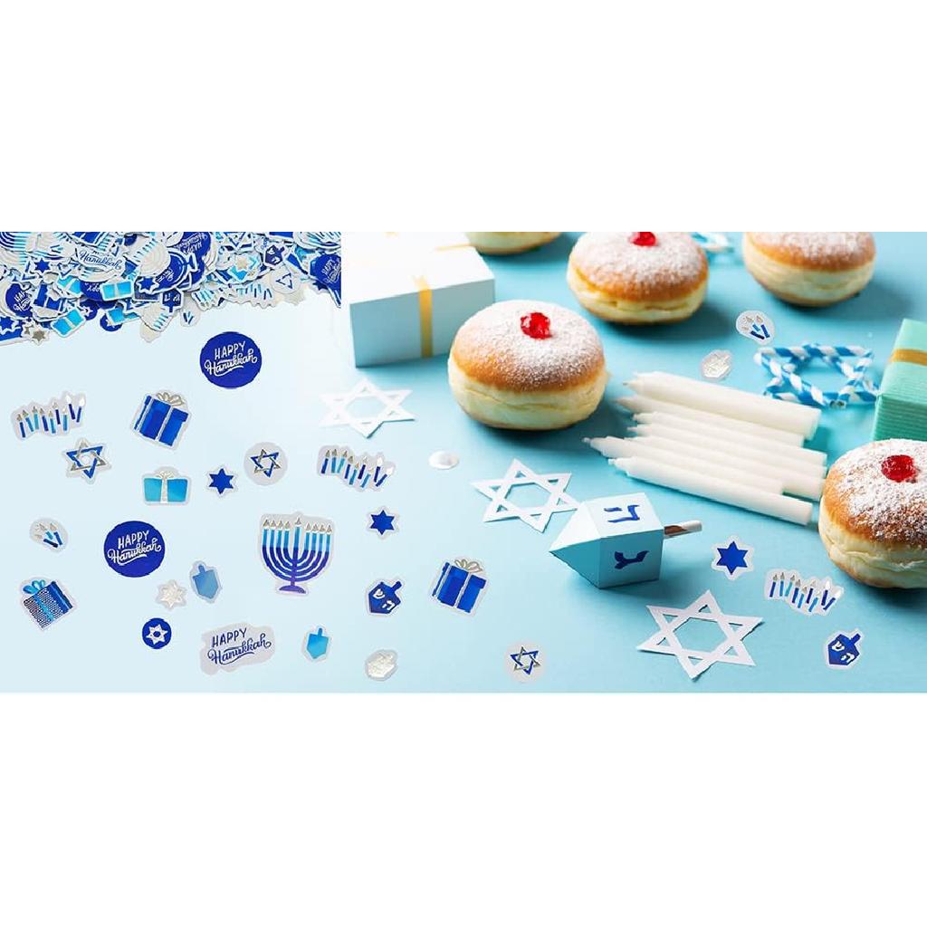 300 Pieces Hanukkah Paper Confetti, Hanukkah Table Confetti Chanuka Holiday Menorah Dreidel Present and Star of David Designs