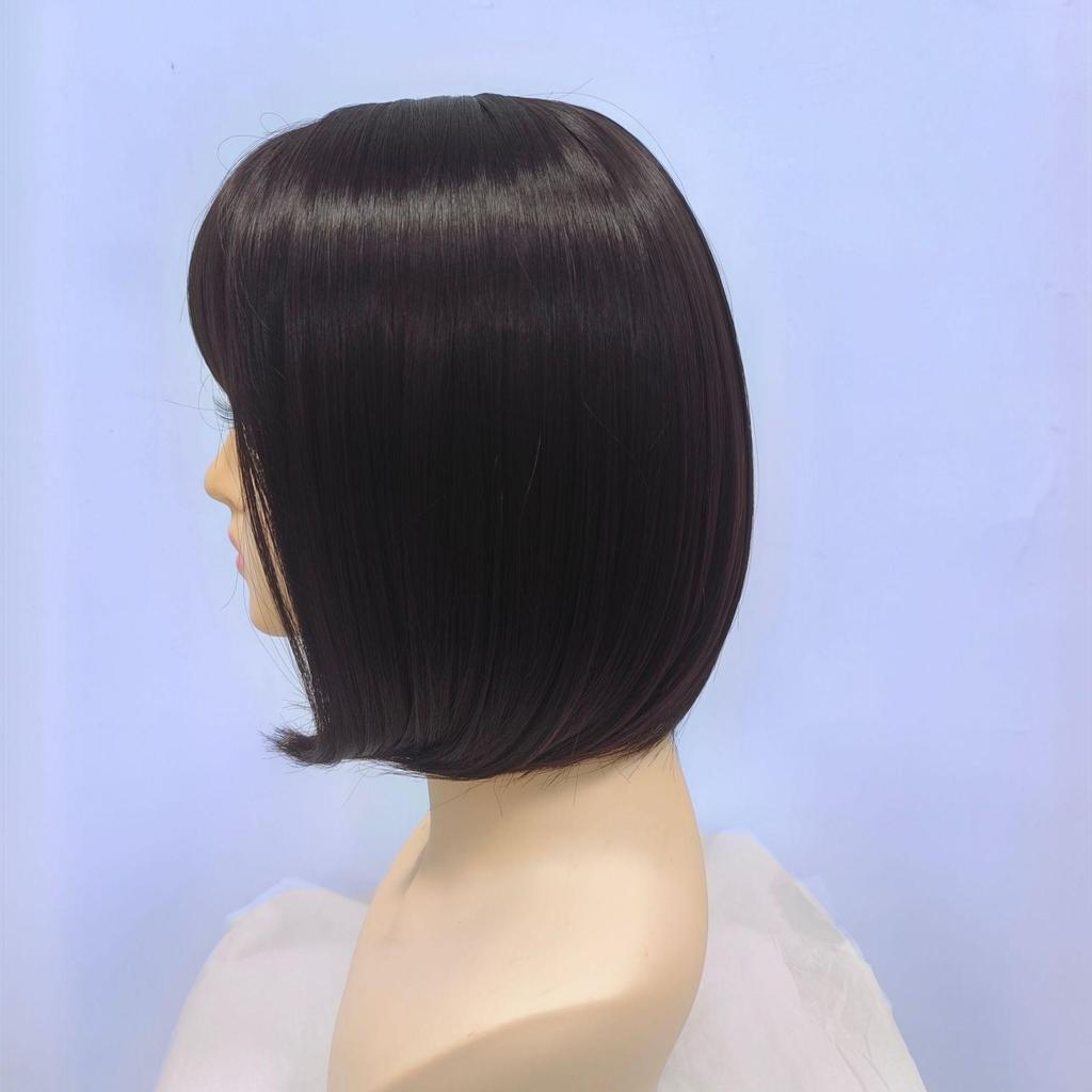 12-inch Short Straight Bangs Wig for Women - European & American Style Synthetic Bob