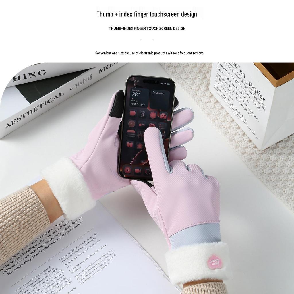 Women's Winter Velvet Touchscreen Gloves: Warm, Waterproof, Windproof, Non-slip, Ideal for Cycling, Driving, and Riding