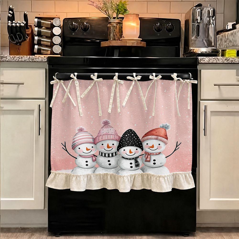 Seasonal Halloween Tie Oven Cover Curtain Pumpkin Ghost Pastoral Style Dishwasher Bow Decor Curtain Snowman Handmade
