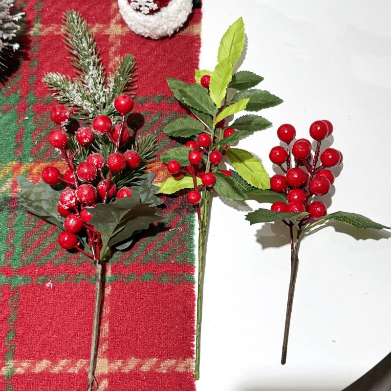 Artificial Simulated Plants Berry Branch Pine Grass Red Berries Flowers DIY Wreath Christmas Tree Ornaments Xmas Home Decoration