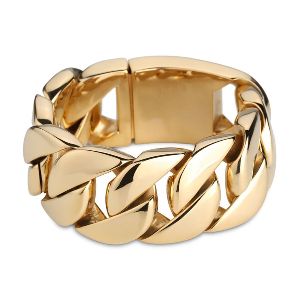 NUOYA 32MM Hight Quality Stainless Steel Heavy Cuban Chain Bracelet Men s 18K Gold Plated Men s Chunky Curb Chain Link Bracelets 20 cm золотой