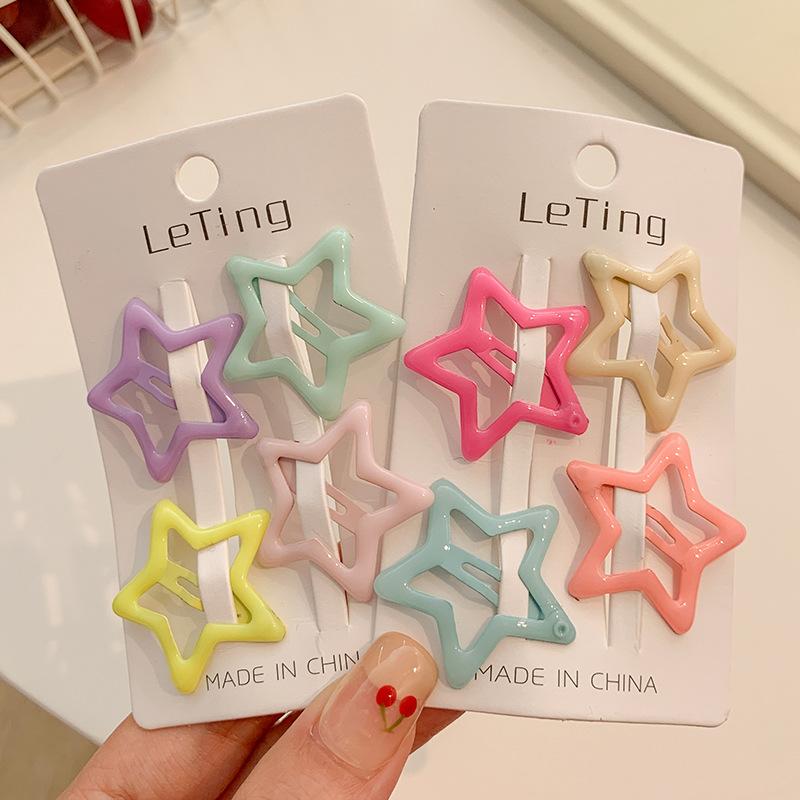 8 Pcs Children Cute Colors Geometric Stars Heart Ornament Hair Clips Girls Lovely Sweet Hairpins Kid Hair Accessories