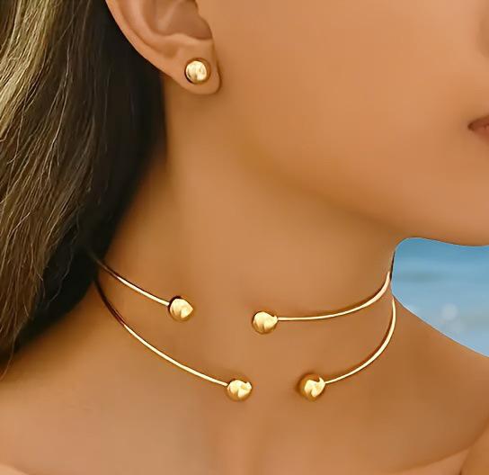 

Simple personalized ball adjustable collar bracelet stud earrings jewelry set cold wind niche design jewelry