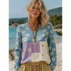 Europe America Style Fashion Splicing Colors V-neck Women's T-shirt Pullover Women Long Sleeve Clothing Outdoor Casual Tees Top
