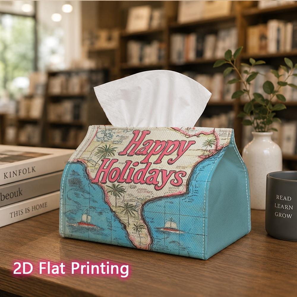 1pc, 2D Flat Printing, Tissue Box Vintage Map Holiday Card Pattern Printed Tissue Box, Durable Decorative Storage Box for Kitchen And Living Room, Dis