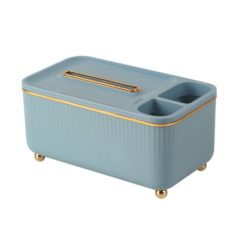 

Desk Organizer Tissue Box Pencil Pen Holder Multifunction Desk Storage Box Container Rectangular Tissue Dispenser синий