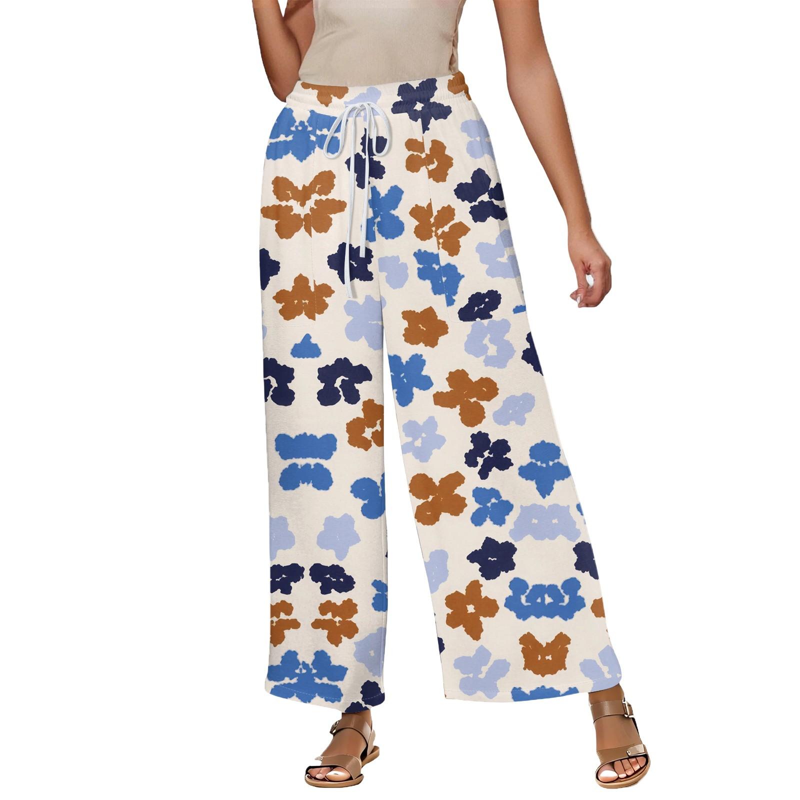 

Женские летние свободные укороченные брюки из хлопка и льна с эластичным поясом и цветочным принтом XXL