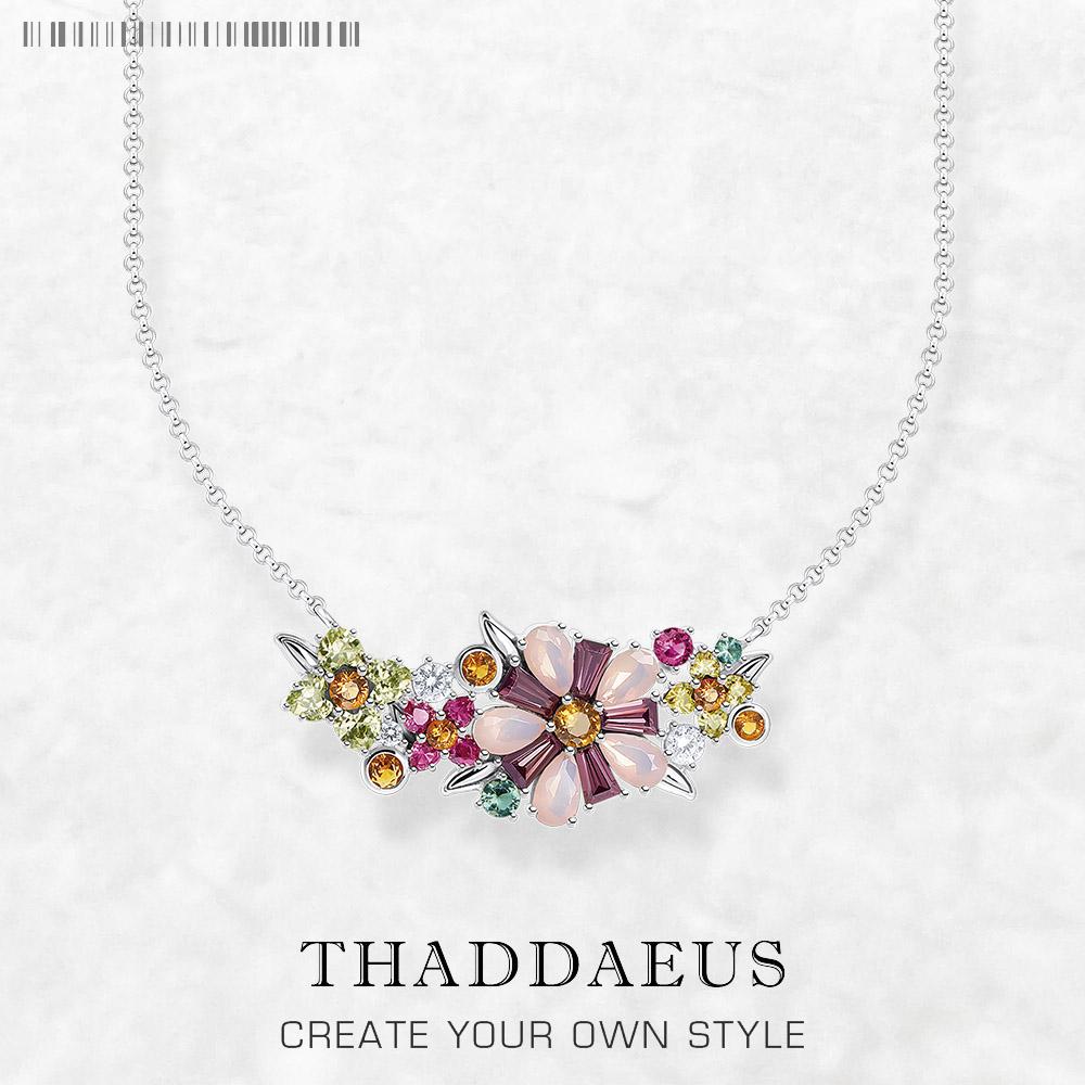 Necklace Flowers Colourful Stones New Link Chain Fine Jewelry Europe 925 Stering Silver Romantic Gift For Women