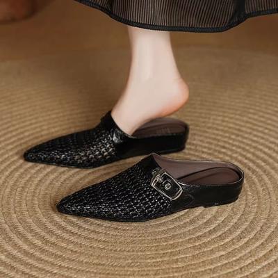 Fashion Pointed Toe Women Slippers Fashion Mules Shoes Elegant Sandals Slingback Weave 2025 Designer New Casual Dress Zapatillas Mujer