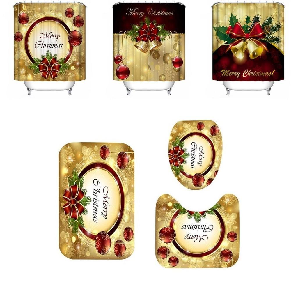 Elegant Christmas Shower Curtain And Toilet Mat Set For Stunning Holiday Home Decor