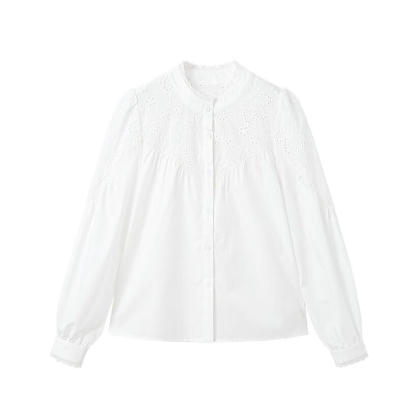 Camisa de Algodón con Mangas de Farol de Encaje Francés para Niñas CHANZUIGOU
