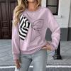 Womens Sweet Stripe Hoodie With 3D Bow Detail Round Neck Loose Fit Cotton Blend Top Fall 2025