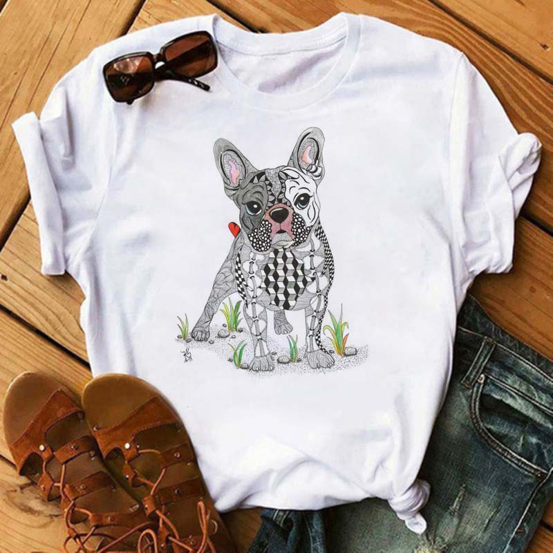 Cute French Bulldog T-shirt Animal Harajuku Print Pattern Shirt Fun French Bulldog Short Sleeves Animal Lover Tshirt dog mom Tee