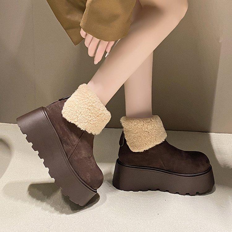 Mango head muffin ice cotton women's 2024 new small height increase thick bottom flip mouth piled thickened cotton shoes