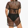 Women Mesh Sheer Bikini Cover Up Sexy See Through Swimwear Long Sleeve One Piece Beach Dress
