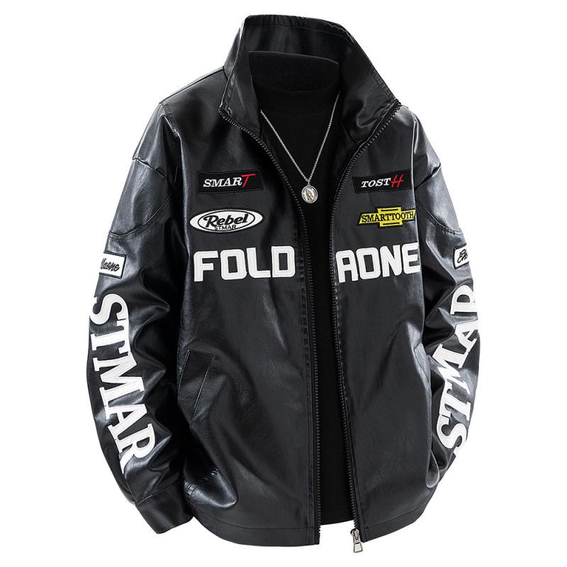 Herren PU-Leder Baseball-Stil Jacke – Dünner Herbst Motorrad Rennmantel, Amerikanischer Street Style Radsportjacke