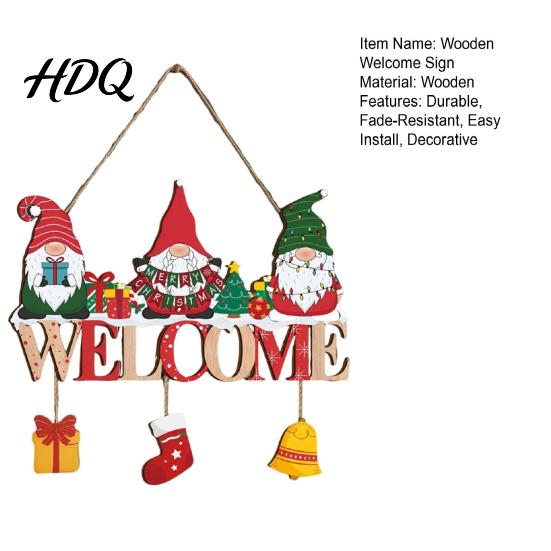 Cartoon Gnome Wall Art Christmas Wooden Welcome Hanging Sign Elf Decor with Gift Bell Door Sign Charms Rustic Farmhouse Ornament for Indoor Outdoor