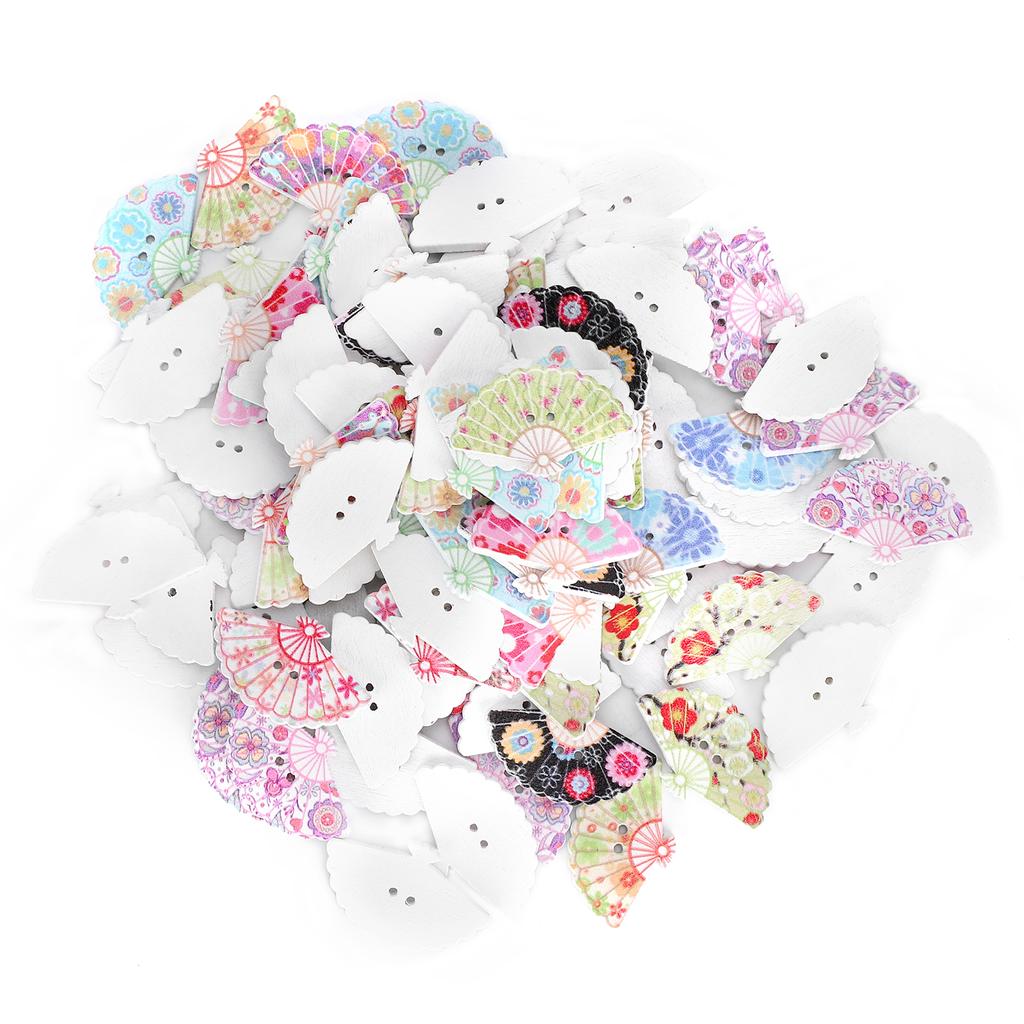 200Pcs Wooden Button Fan Shape Colorful Sewing Decoration Accessories DIY Craft Tool
