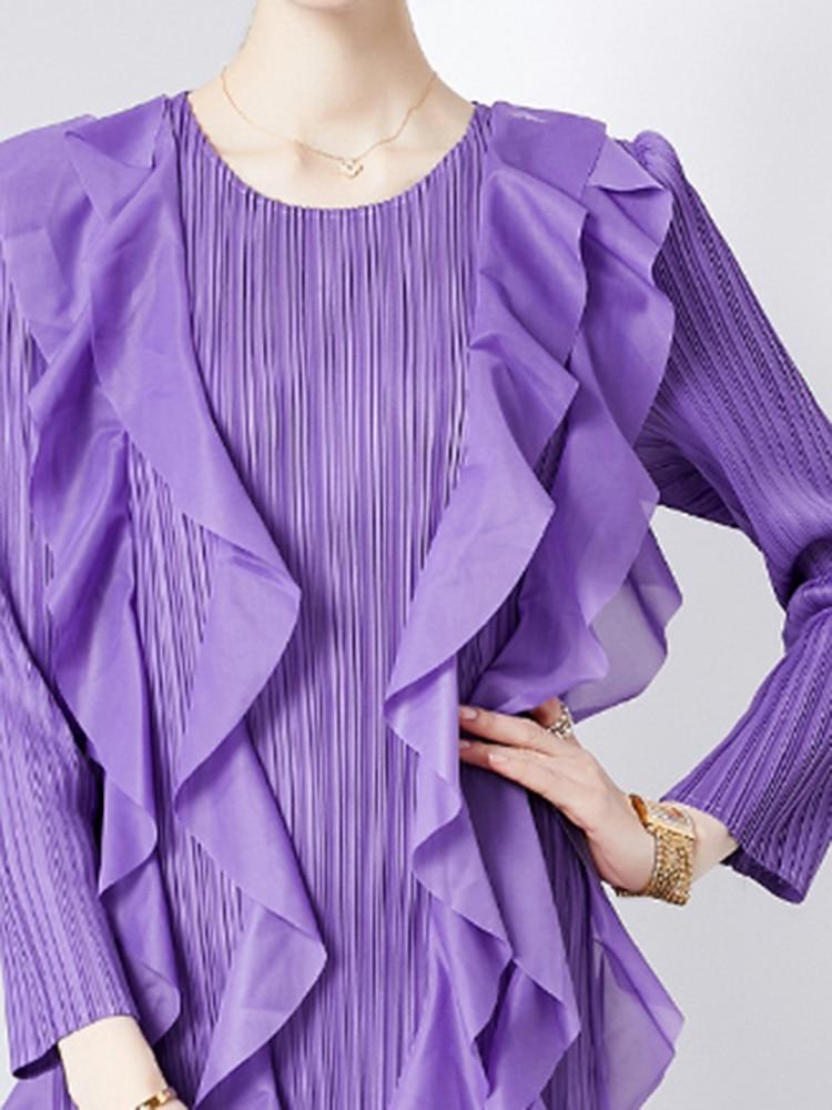 Xitao Volány Patchworkové Šaty Dlouhý Rukáv Plisované Temperament Elegantní Volné Dámské DMJ3992