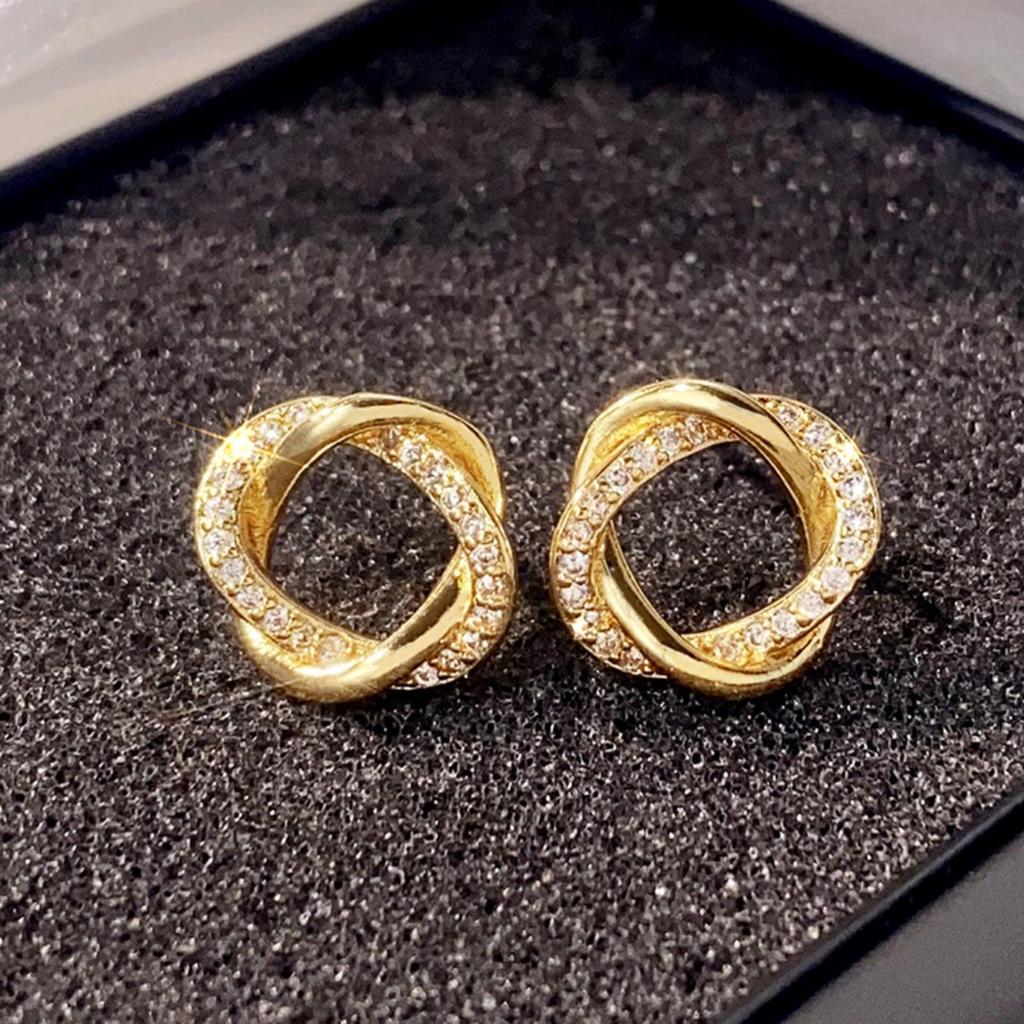 Twisted Knot Stud Earrings for Women Sparkly Interlocking Circle Earrings Minimalist Daily Fashion Jewelry