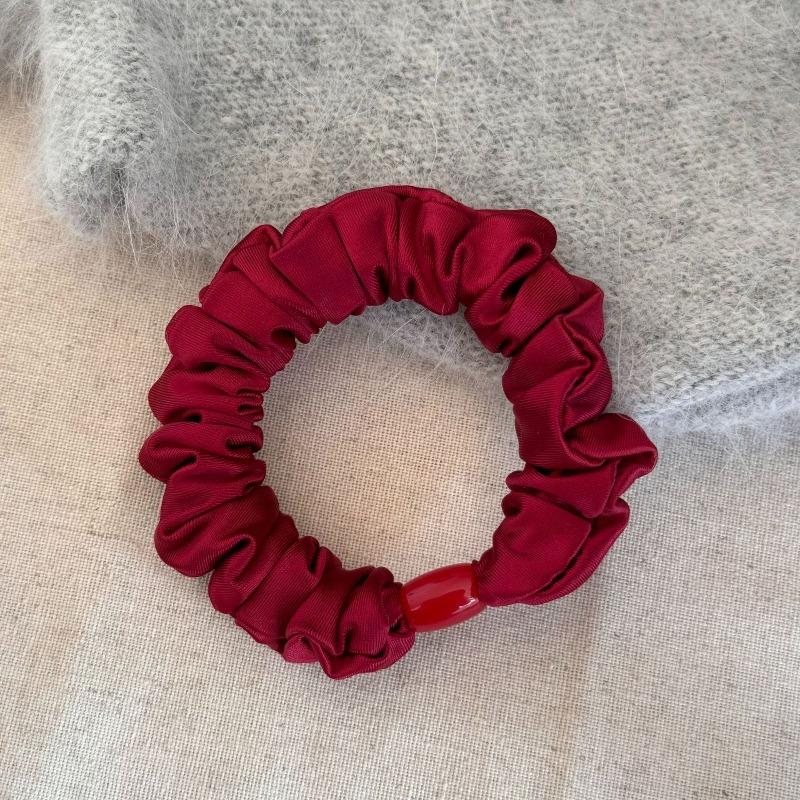 Red Satin Pleated Small Intestine Hairband Elastic Hair Tie Bun Hairpin Scalp Hair String Hair Accessory