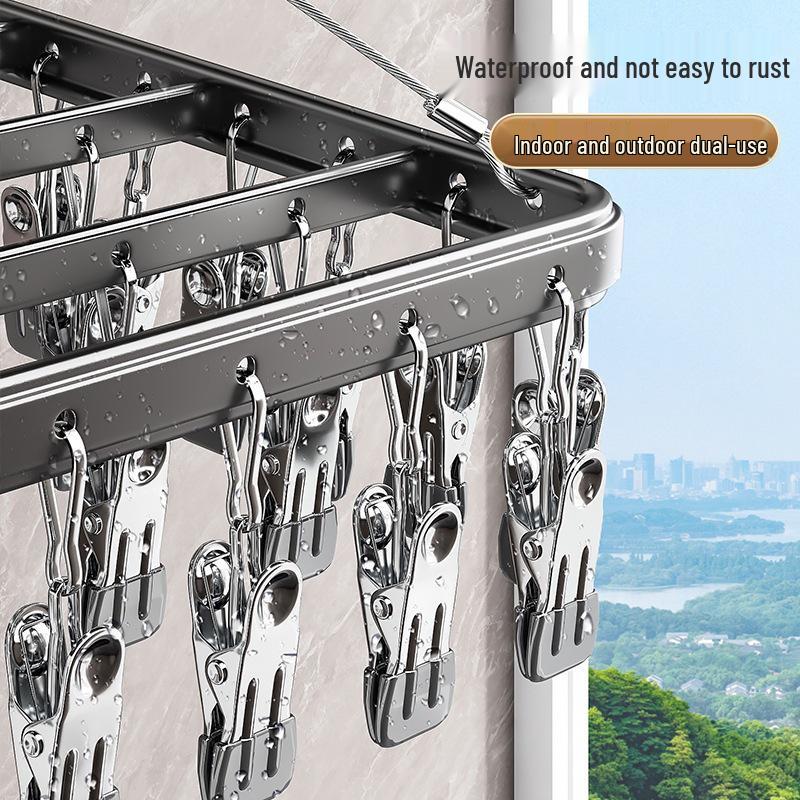 Aluminum Alloy Multi-Clip Clothes Drying Rack for Balcony and Underwear