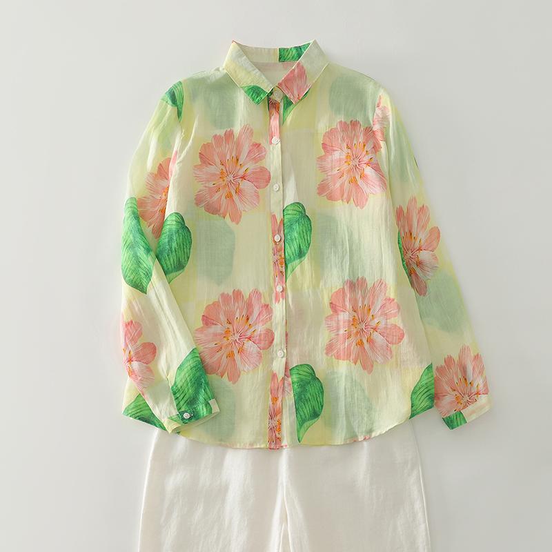 DIMANAF 2025 Autumn New Plus Size Women Blouse Tops Shirts Tees Casual Loose Print Floral Cotton Long Sleeve