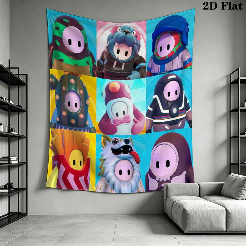 Fall Guys Wall Tapestry Aesthetic Wall Hanging Printed Fabric Blanket Decorative Tapestries for Bedroom Living Room Home Decor