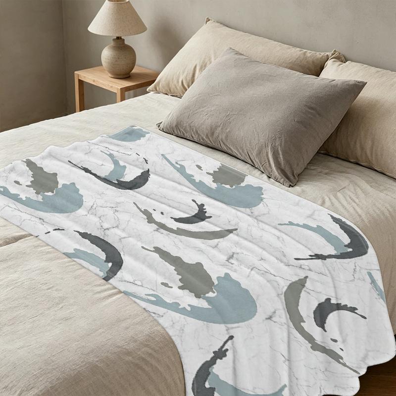 Soft Plush Fleece Blanket, Breathable Marble Pattern Throw, Warm Cozy Home Blanket, Festive for Christmas & Halloween, Ideal for Casual Home Use