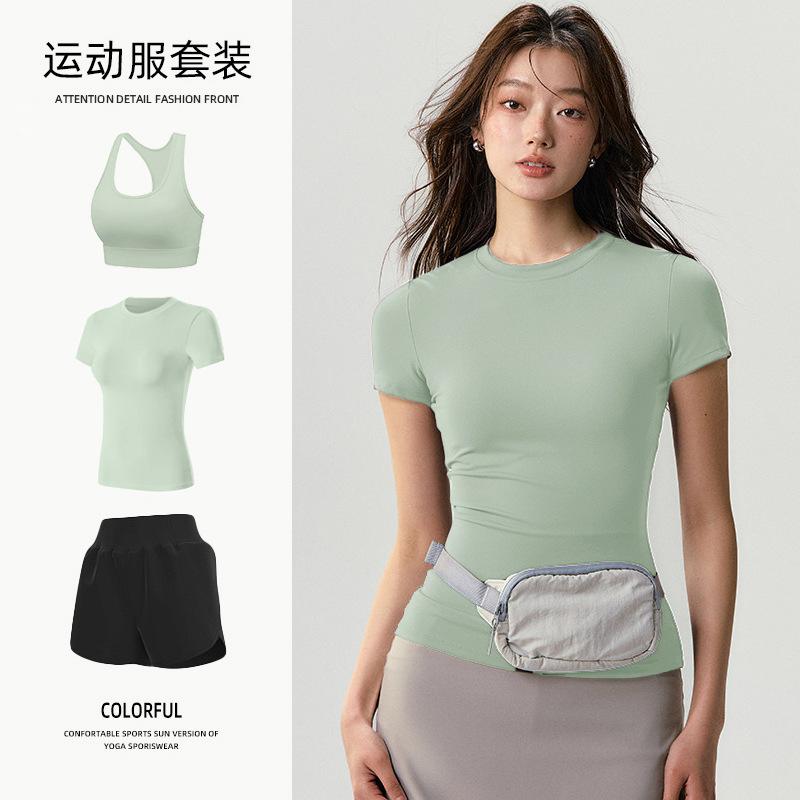 Basic yoga t-shirt women's waist versatile fitness short-sleeved running quick-drying yoga clothes tight top
