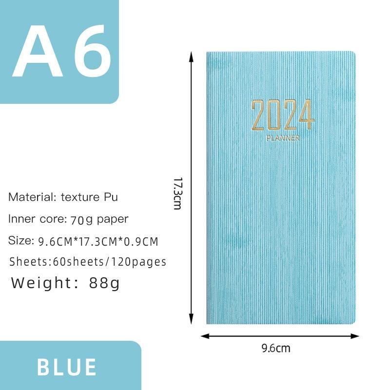 

Книга-план на 2024 год A6, английская книга, кожаный ежедневник, блокнот для управления временем на 365 дней синий
