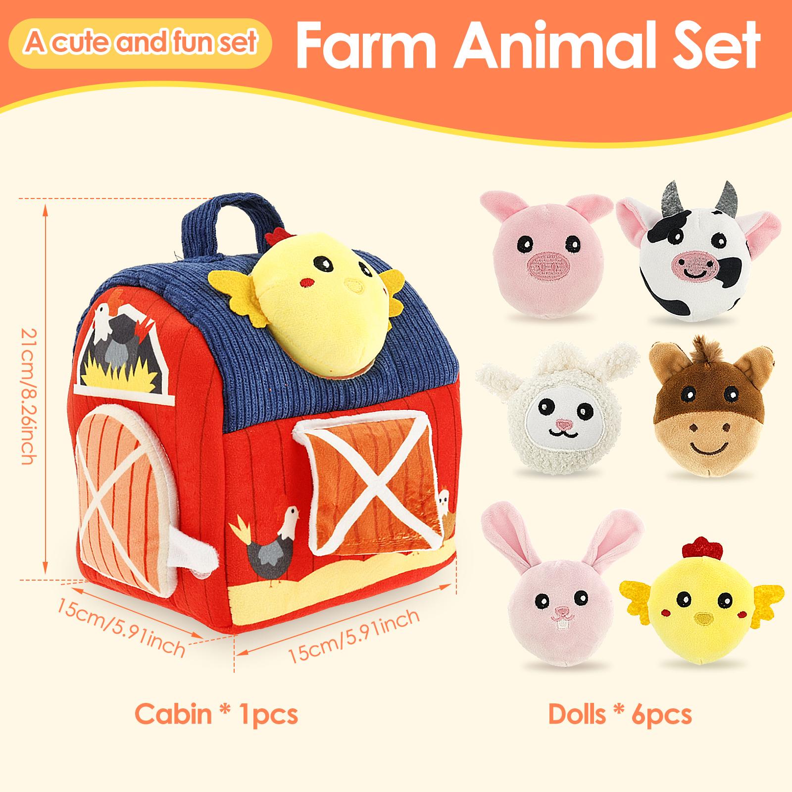 

Плюшевый набор «Ферма» Мягкий сарай с мягкими фермерскими животными Портативная игрушка-фермерский домик для малышей с зеркалом-шелестелкой для 0–3 лет красный