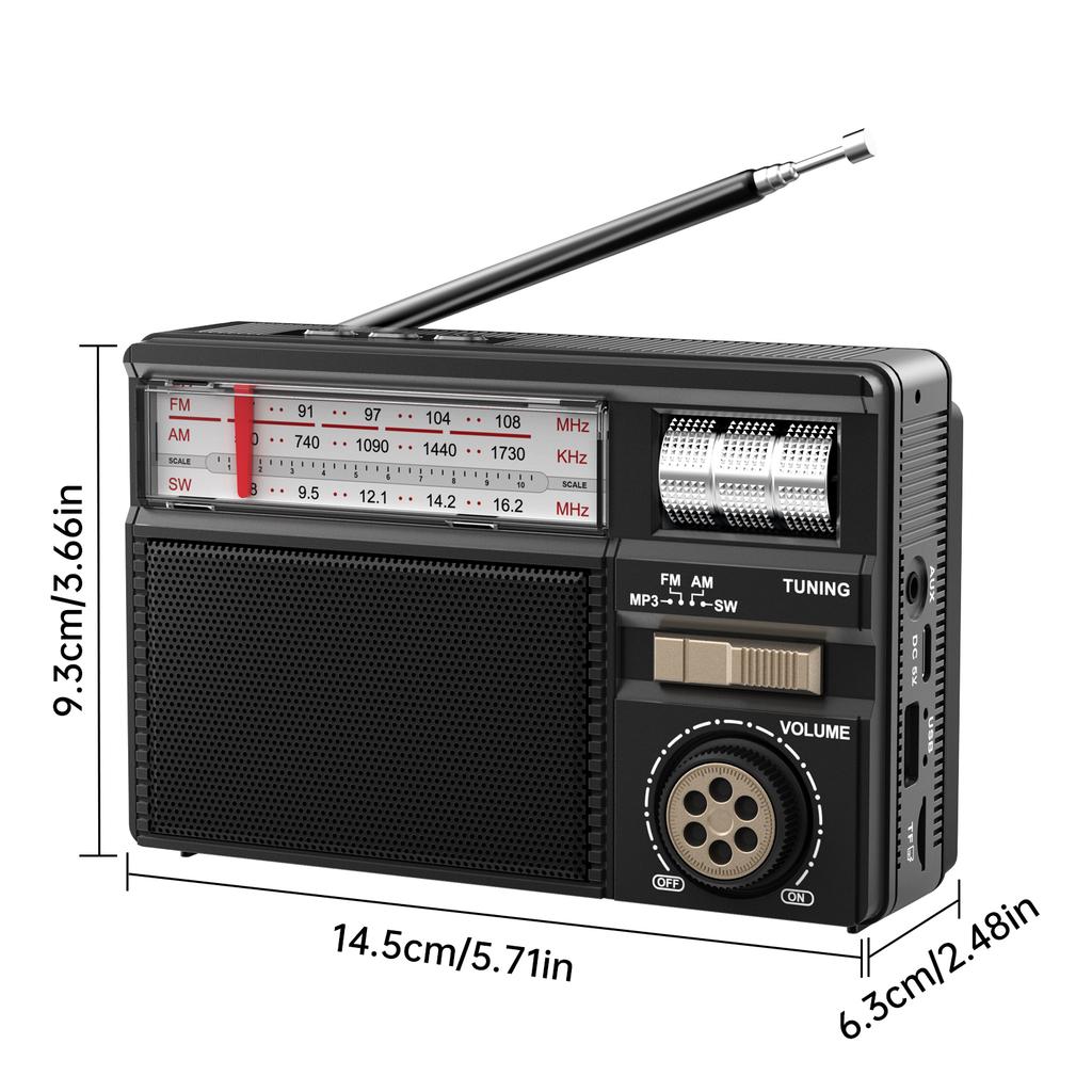 Retro přenosný Full Band rádiový přijímač Solární Bluetooth 5.2 Reproduktor Přehrávač hudby Podpora TF USB