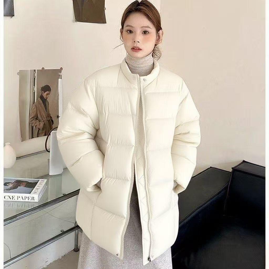 Winter 2025 New Fashion Versatile Crew Neck Down Cotton Jacket Thickened Medium and Long Warm Women's Jacket
