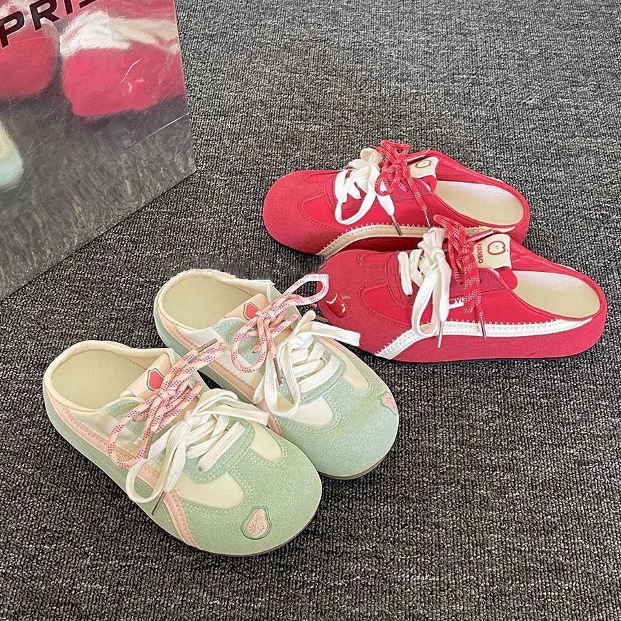 Thick-soled women's new summer pedal bag head slippers chew half apple cute school style versatile