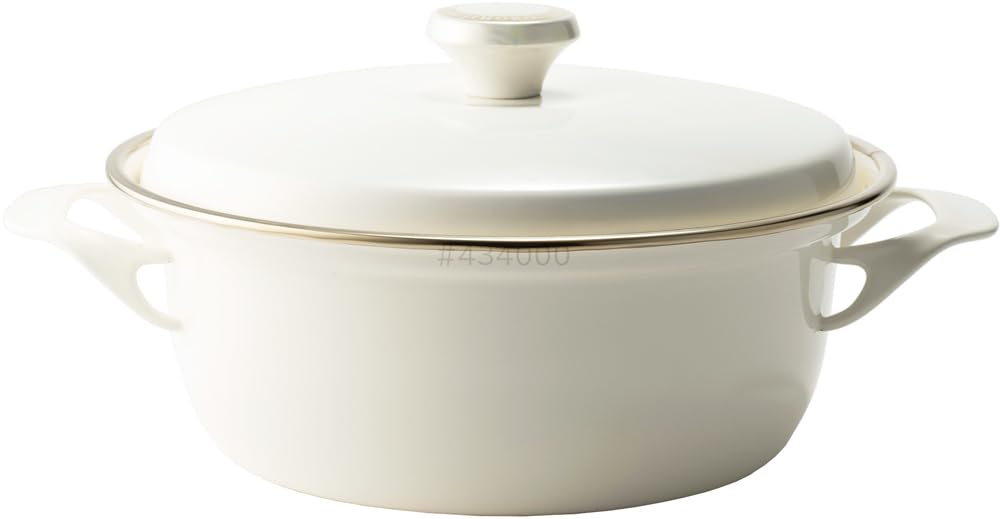 

Fuji Enamel Double Handed Pot Casserole Enamel IH Compatible Cocotte with Lid 22cm Ivory EX Series IV EX-22W