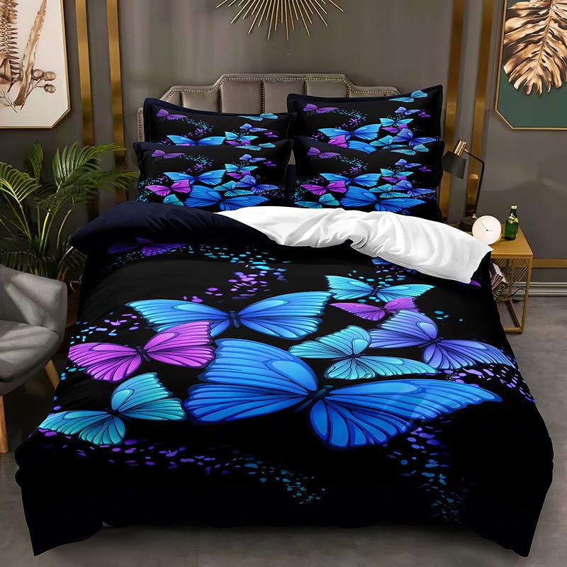 Colorful Butterfly Bedding Set Sparkling 3D Duvet Cover DE/AU/EU Full Size Luxury Women's Quilt Cover