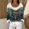 Dame Mote Plysj V-hals Pullover Topp Langermet T-skjorte Juletrykket Genser