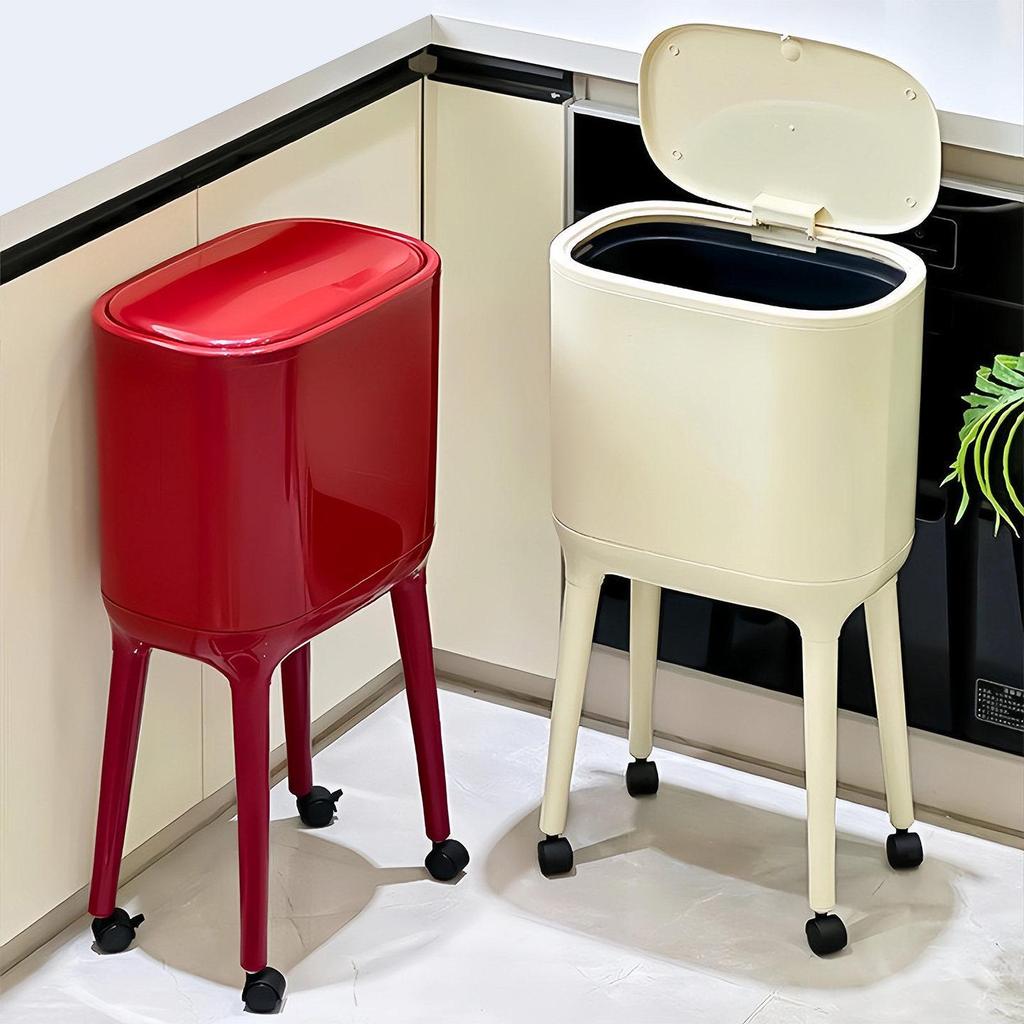 High-Leg Wheeled Trash Can: Stylish, Large-Capacity, with Lid for Kitchen Use