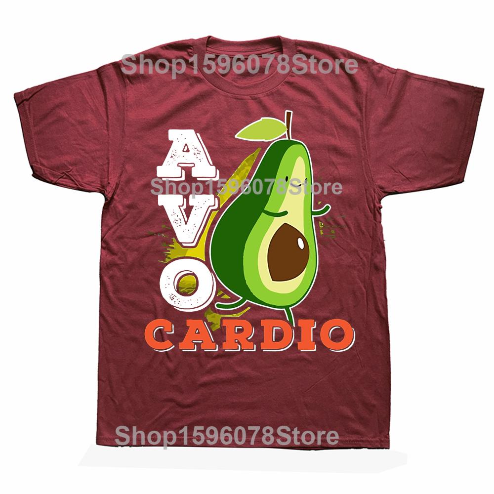Avocardio Avocado Exercise Running Funny Cute Printed T Shirts Men Breathable Tees Summer Cotton Tshirt Hip Hop Loose TShirt