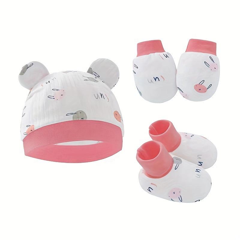

Mary W 28171 baby hat and mittens set baby hat gloves footmuffs розовый