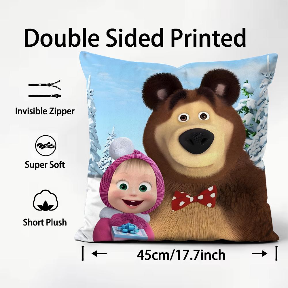Cartoon M-Masha And The Bear Cushion Cover Premium Comfort Reversible Pillow Cove -Two In One Design For Any Room & Car Interior