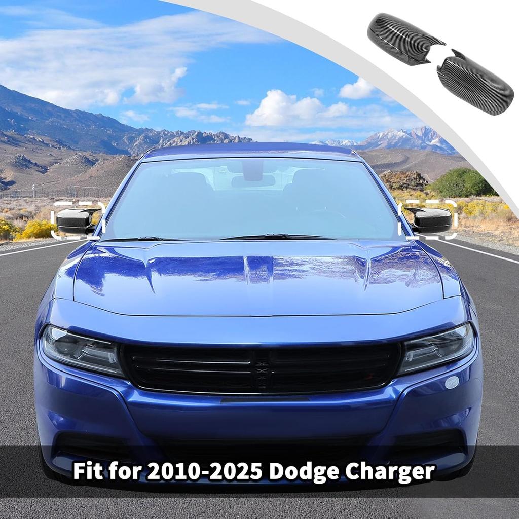 JWWY Side Mirror Cover Rearview Mirror Cover Replacement Decorative Mirror Cover Trim Fit for 2010-2025 Dodge Charger Exterior Accessories Carbon