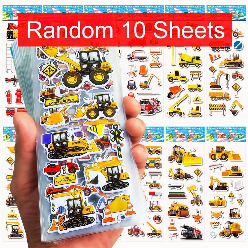 

10 Sheets 3D Engineering Vehicle Stickers for Kids Puffy Children Stickers Boys Girls Teachers Reward Scrapbooking Gift Toys