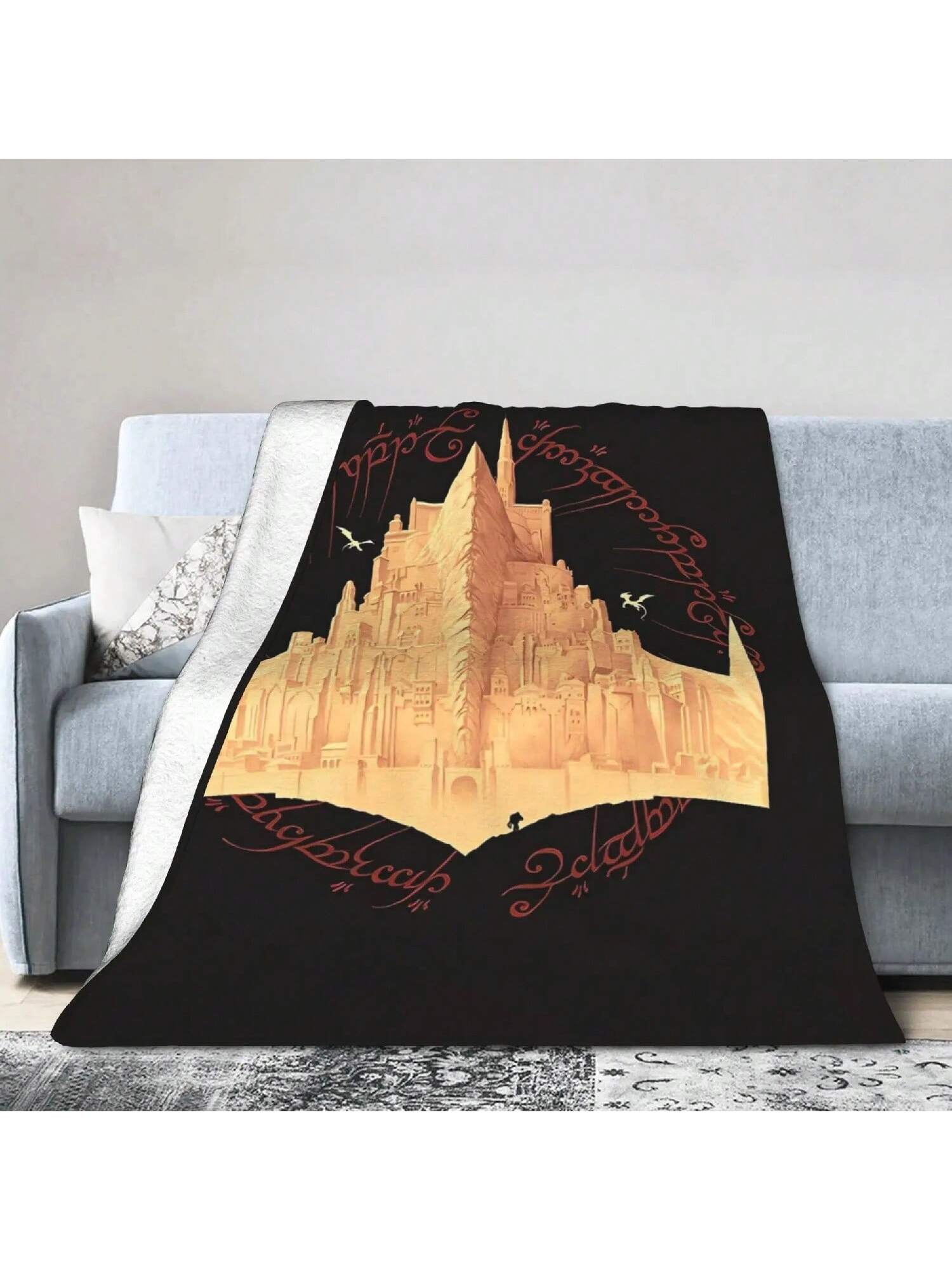 L-Lord Of The R-Rings Blanket Quality Warm Throw Blanket Winter Ren Couch Bed Print Bedspread 75X95CM серый