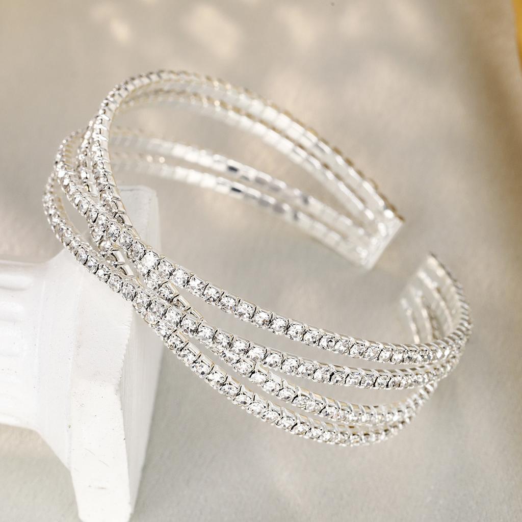 Artificial Crystal Rhinestone Jewelry Open Bracelets Bridal Cross Design Fashion Festival Gifts Bracelet Daily Wear 1pc Women Temperament  Accessories