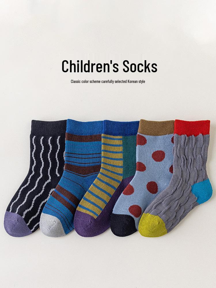 Children's Mid-Calf Socks - Korean Style, Color Block & Polka Dot Designs for Spring & Autumn
