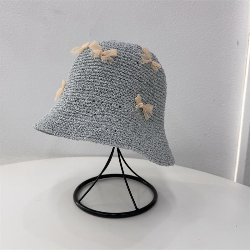 Style Hat Versatile Straw Woven Bow Hollow Womens Sunshade Hatscaps Fisherman
